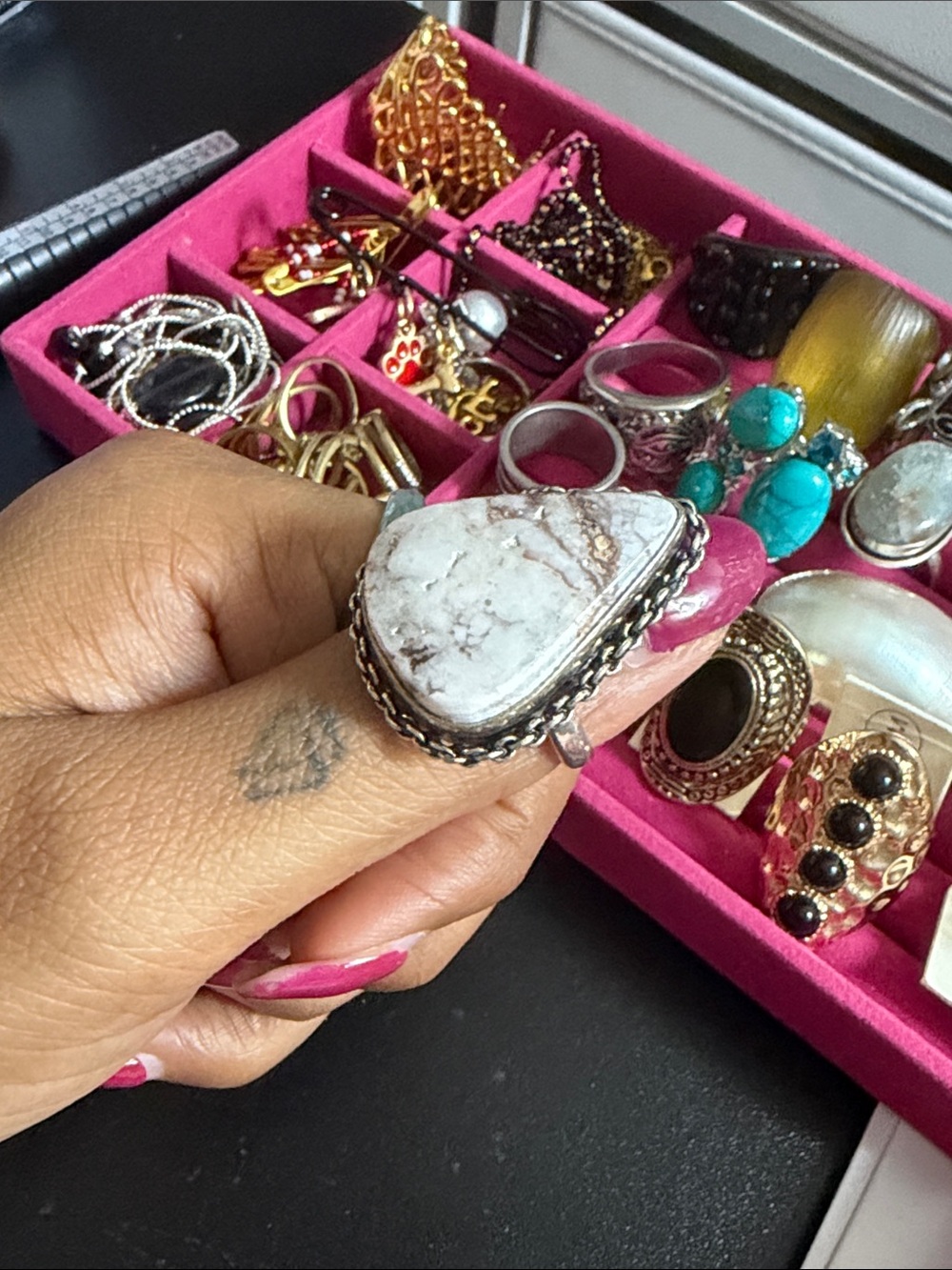 925 silver Boho White Stone Statement Ring - Women Jewelry